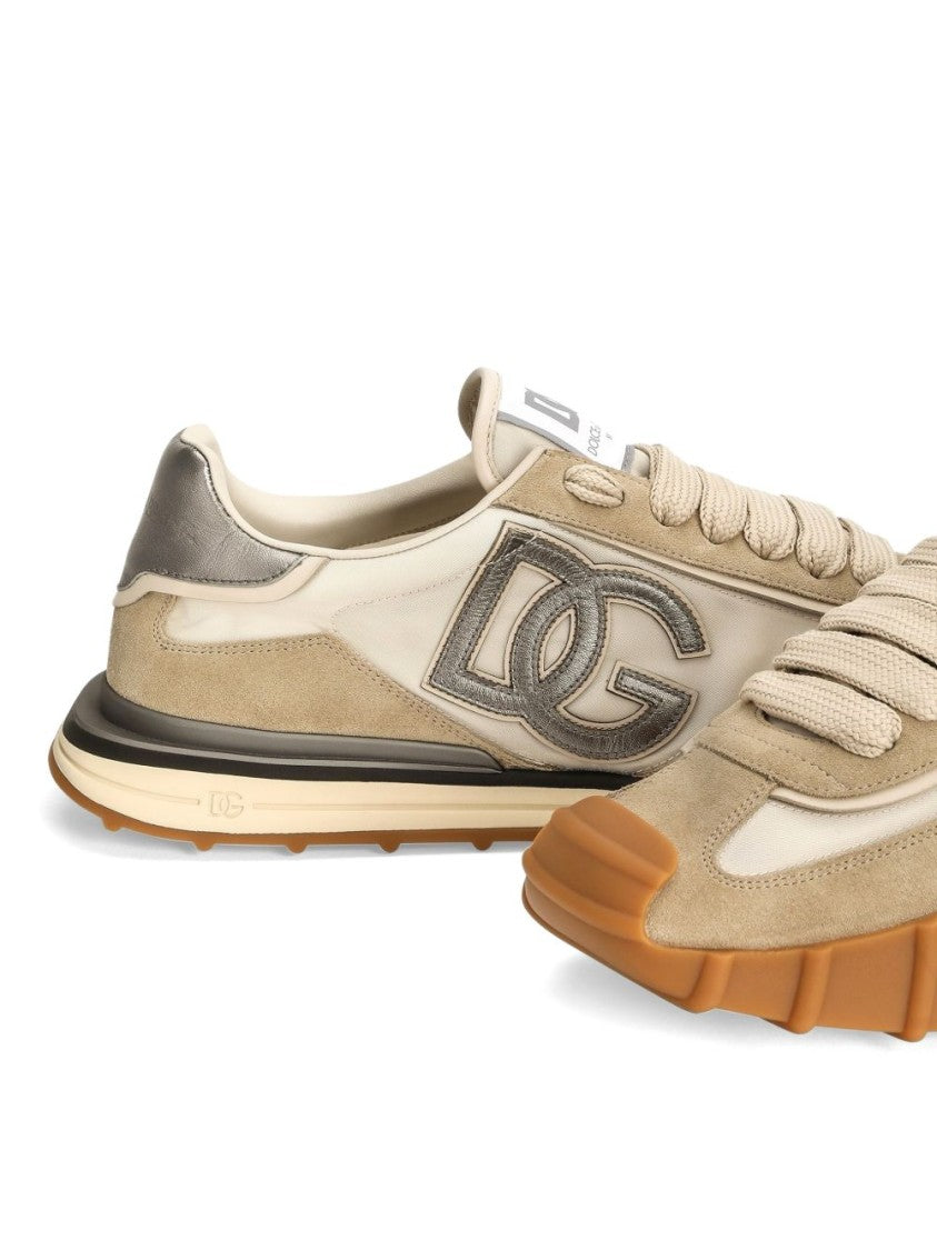 Dolce & Gabbana Beige Cream Suede Overlay Sneakers