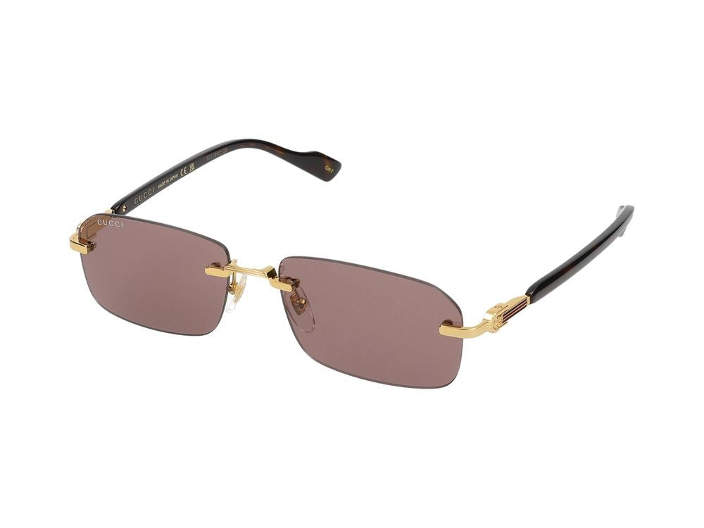 Gucci Havana Rimless Gold-Toned Metal Sunglasses