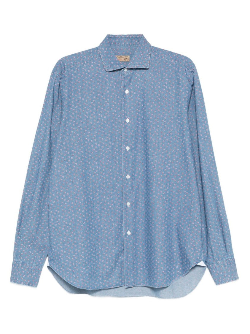 Barba Refined Fit Blue Floral Pattern Barba Shirt