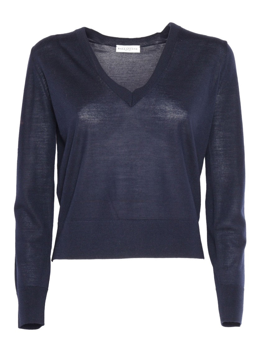 Ballantyne Deep V-Neck Wool Pullover With Ribbed Hem