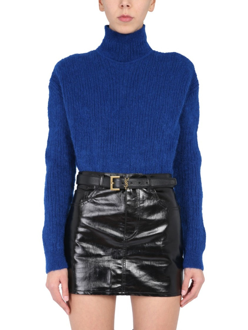 Saint Laurent Ribbed Mohair Turtleneck Sweater