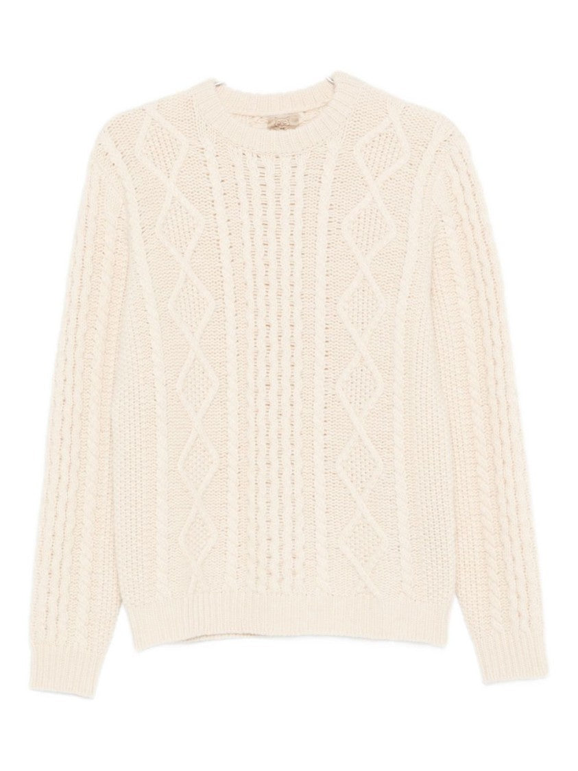 Rakki' Ivory Cable Knit Sweater With Crew Neck