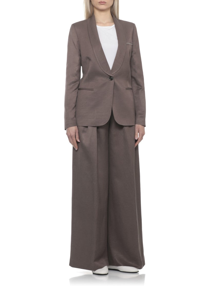 Peserico Brown Viscose Shawl Collar Blazer