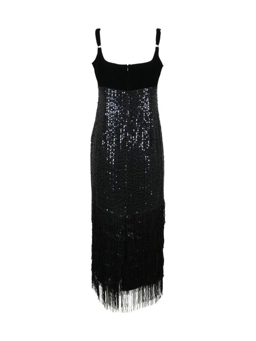 Karl Lagerfeld Black Polyester-Blend Velvet Sequin Long Dress