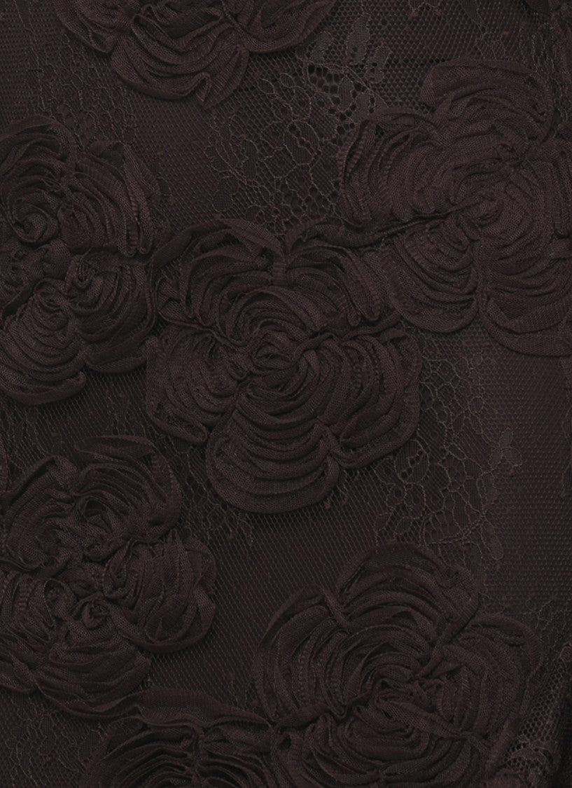 Rotate Short Brown Dress With Floral Appliqués And Transparent Sleeves