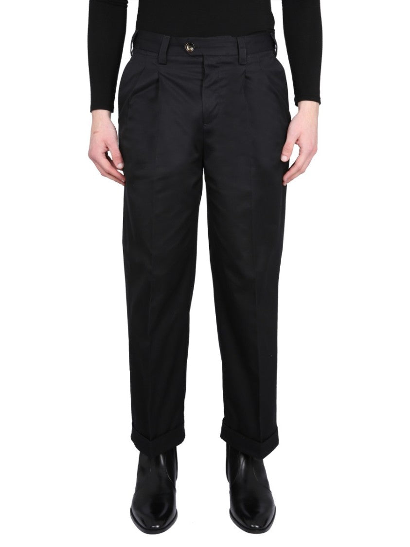 Pt Torino Relaxed-Fit Black Pants With Button And Zipper Closure