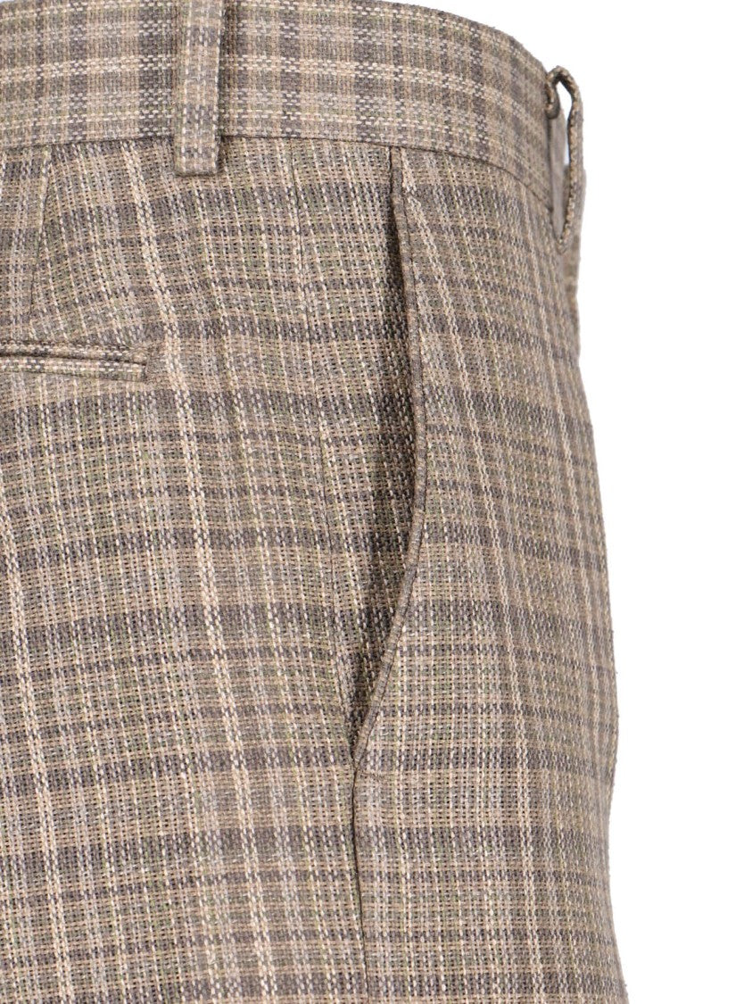 Auralee Brown Silk-Linen Blend Checkered Trousers