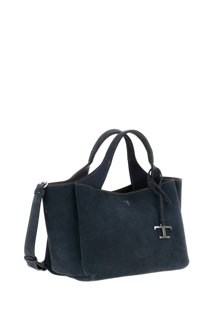 Tod's Mini Suede Tote With Adjustable Strap And Logo Pendant