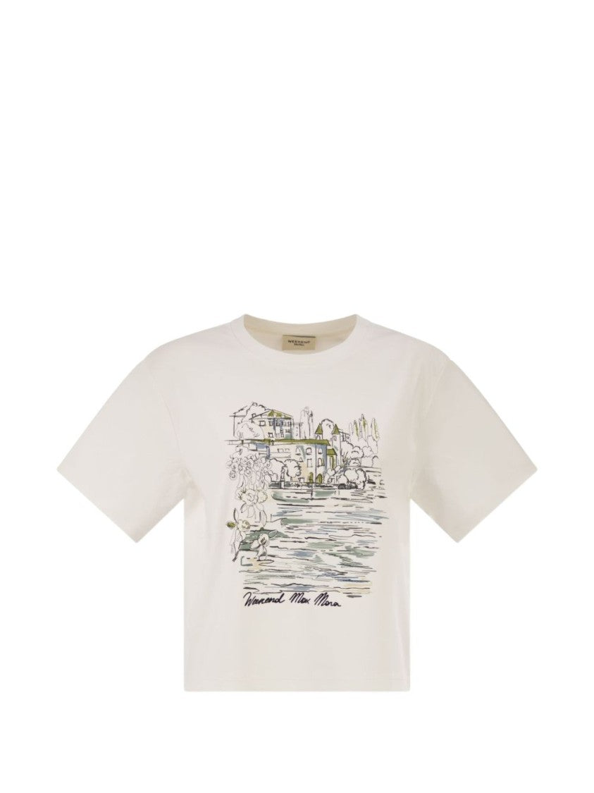 Max Mara Multicolor Boxy Cropped Scenic Illustration Top