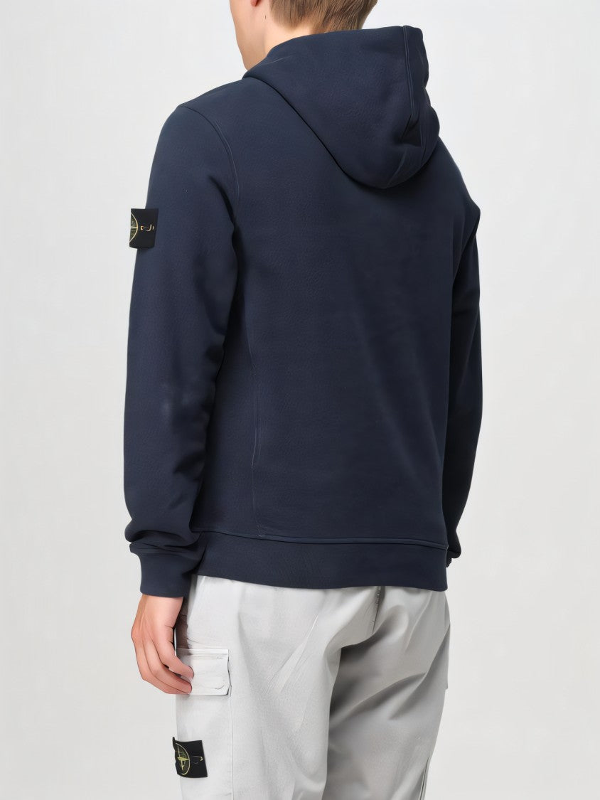 Stone Island Classic Blue Hoodie With Logo Patch