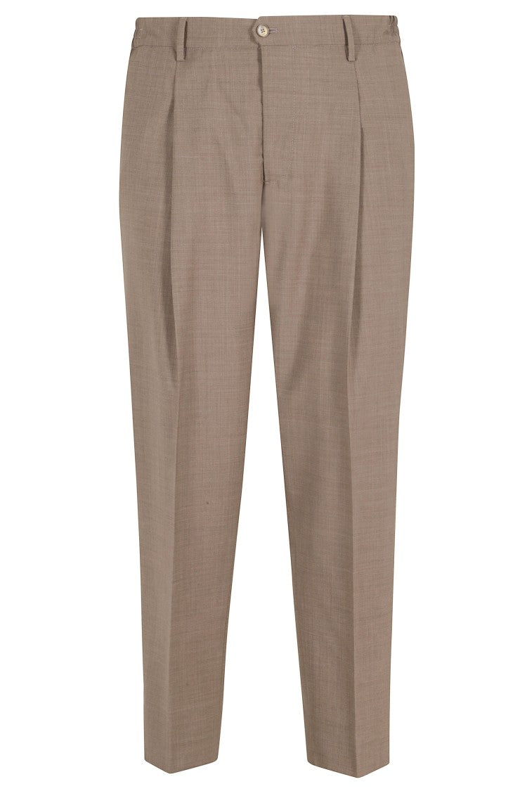 Briglia Tobacco Easy Darts Front Belt Loops Wool-Blend Straight-Leg Pants