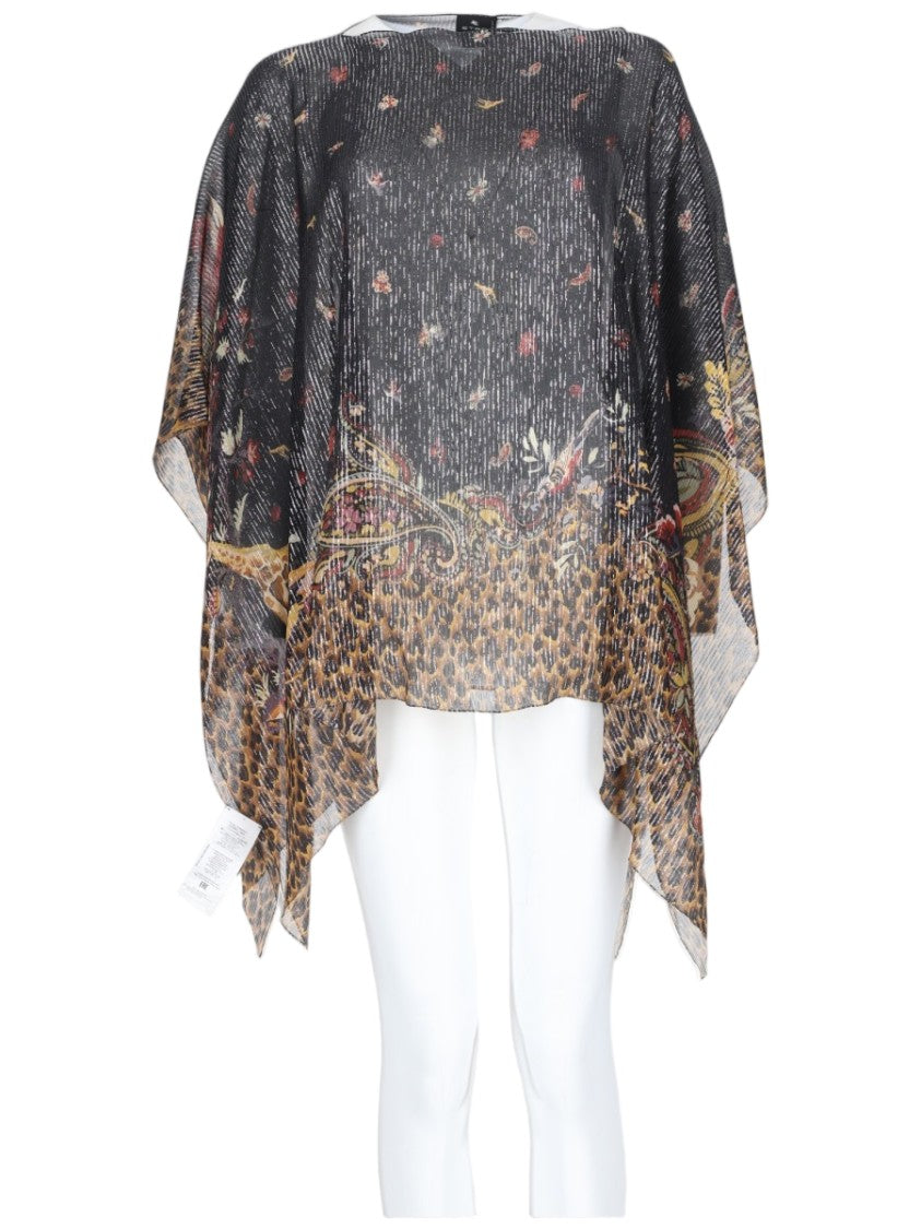 Etro Sheer Silk Floral Leopard Poncho Top