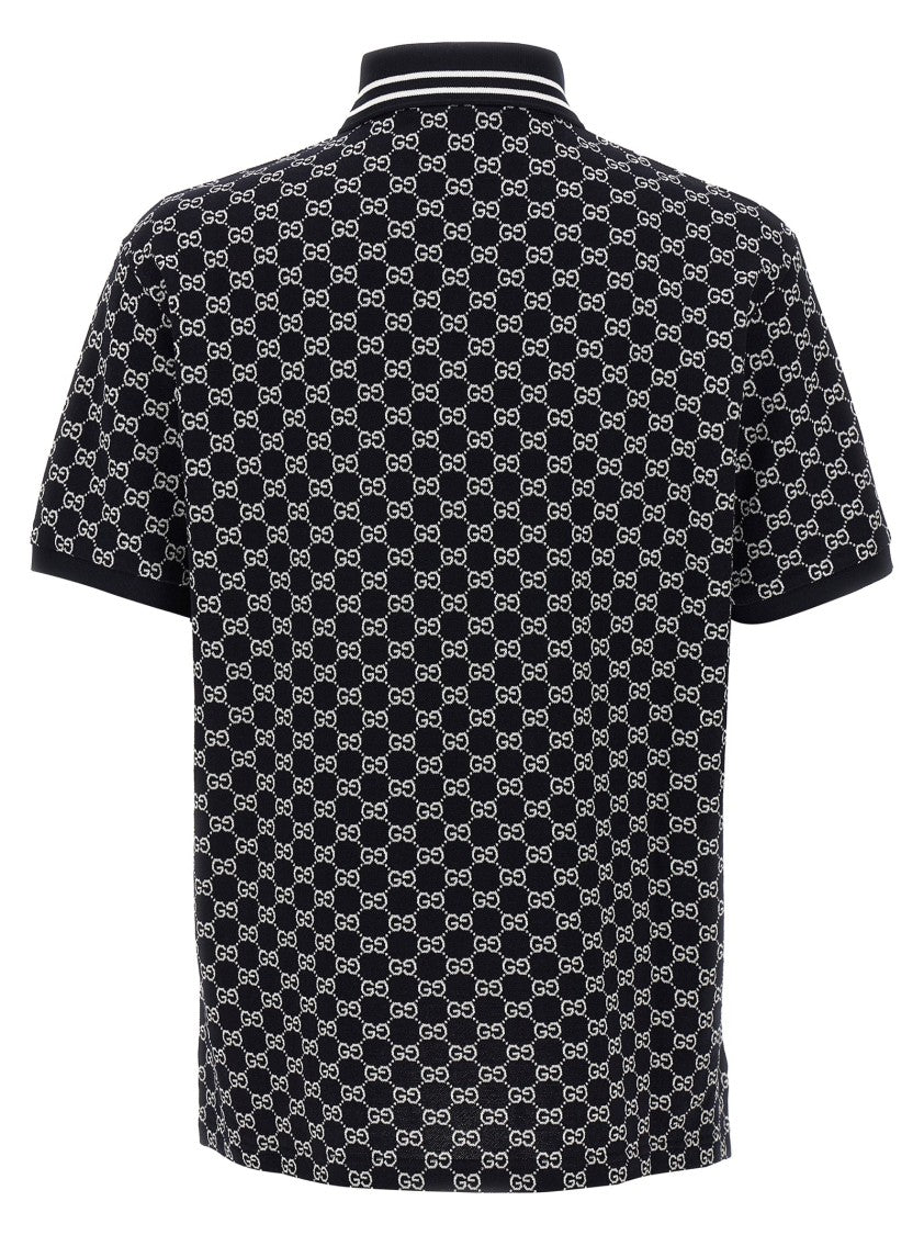 Gucci Cotton Piqué Polo Shirt With Gg Jacquard Pattern