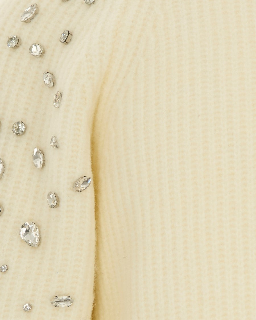 Liu Jo White Wool Cardigan With Rhinestones