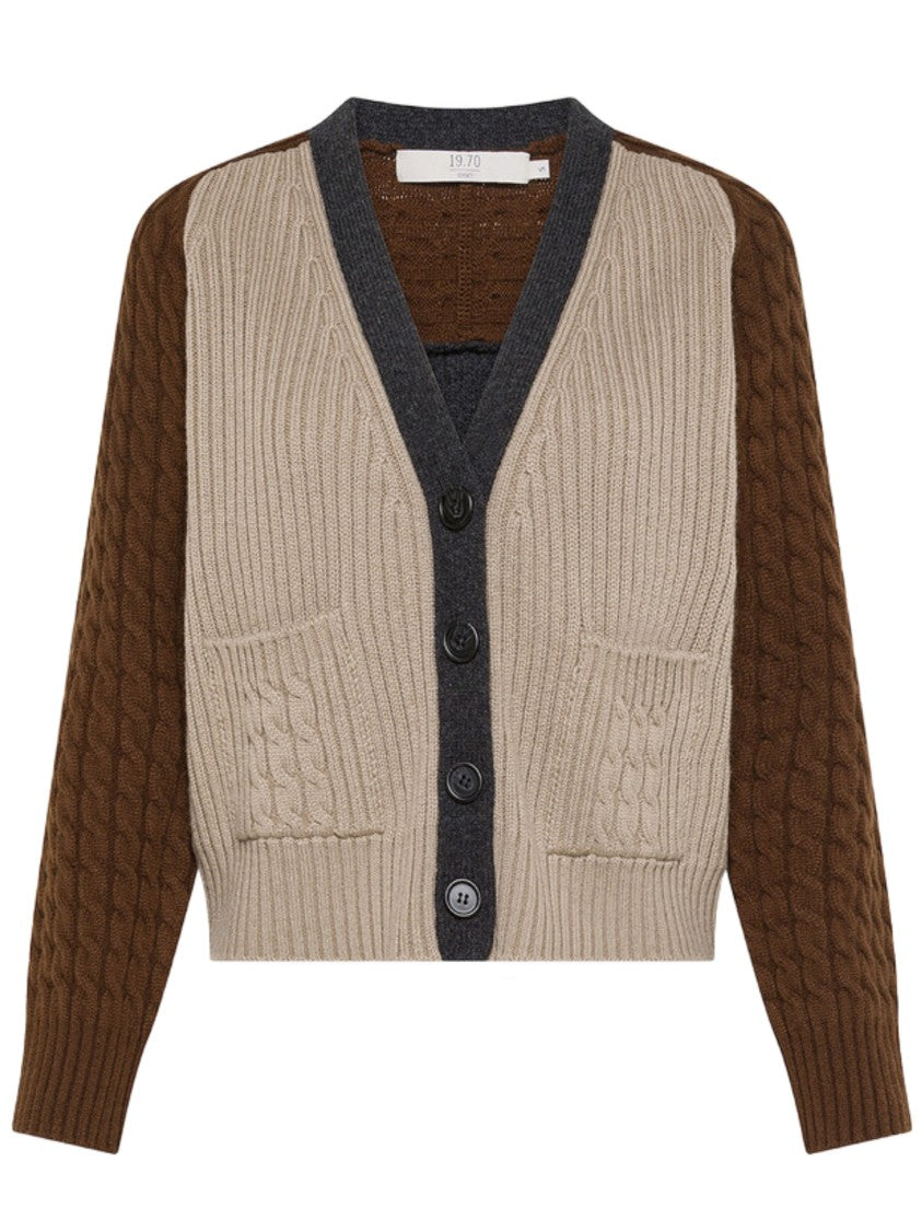 Seventy Venezia Cropped Color-Block Cable-Knit Cardigan