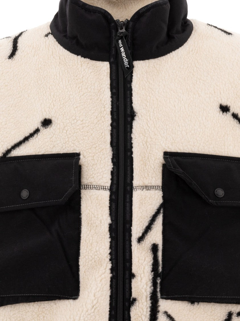 And Wander White Fleece Jacket With Contrast Panels