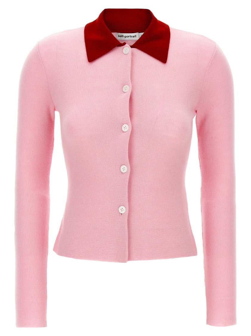 Self-Portrait Pink Merino Wool' Cardigan