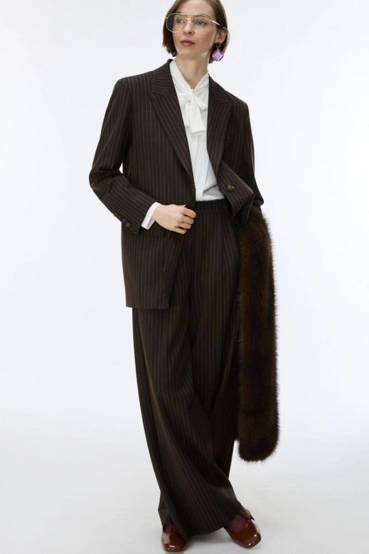 I Blues Dark Brown Pinstripe Two-Button Blazer