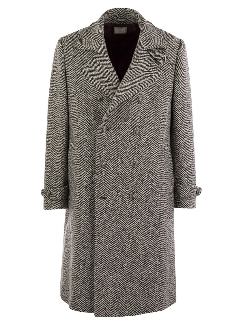 Brunello Cucinelli One-And-A-Half-Breasted Coat In Herringbone Virgin Wool