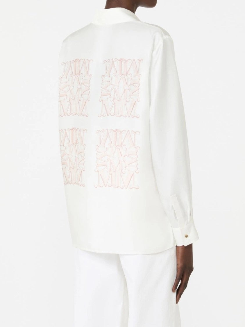 Max Mara White Mxmfiltro Embroidered Long-Sleeve Blouse