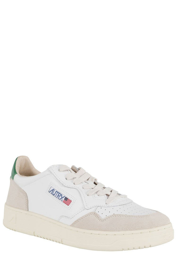 Autry Medalist Low White And Green Suede Leather Sneakers
