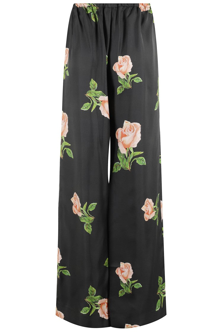 Nanushka Wide-Leg Silk Pants With Floral Print