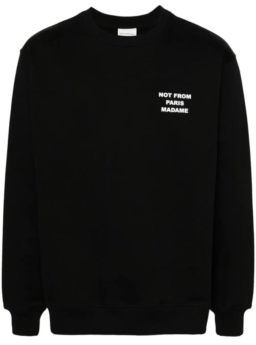 Drôle De Monsieur Slogan Black Cotton Sweatshirt With Design