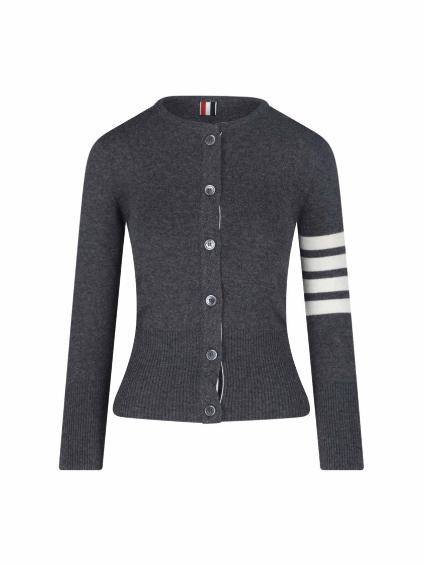 Thom Browne Grey Cashmere Cardigan With Iconic 4-Bar Stripes