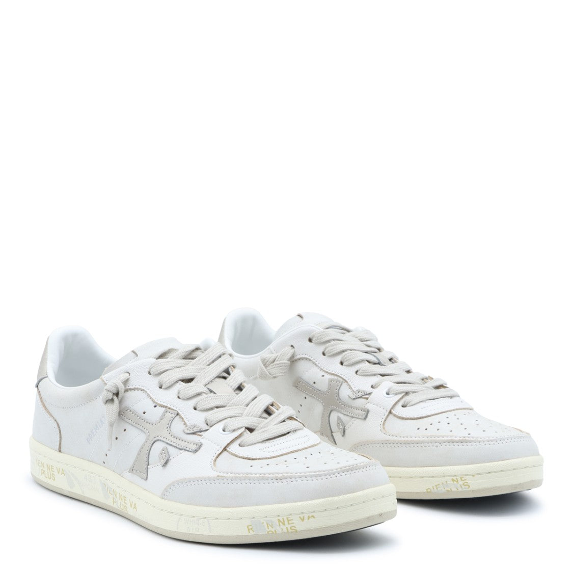 Premiata White Vintage-Effect Leather Low-Top Sneakers
