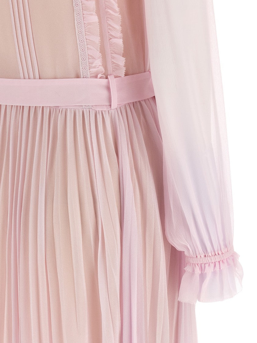 Self-Portrait 'Pink Pleated Georgette Midi' Dresses