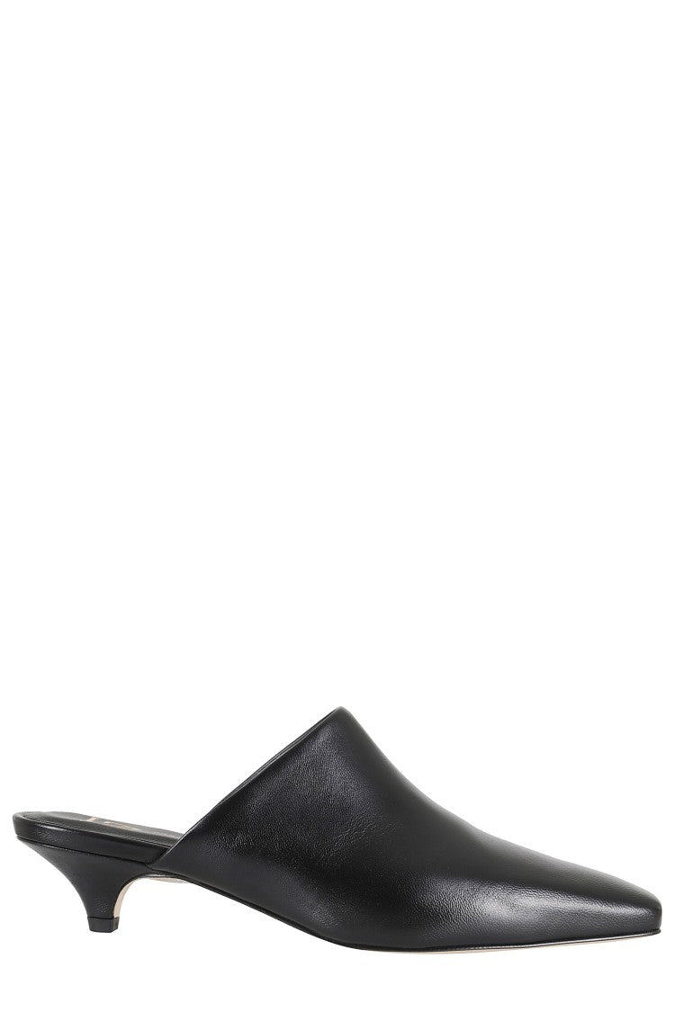 Giampaolo Viozzi Black Pointed-Toe Kitten Heel Nappa Leather Mules