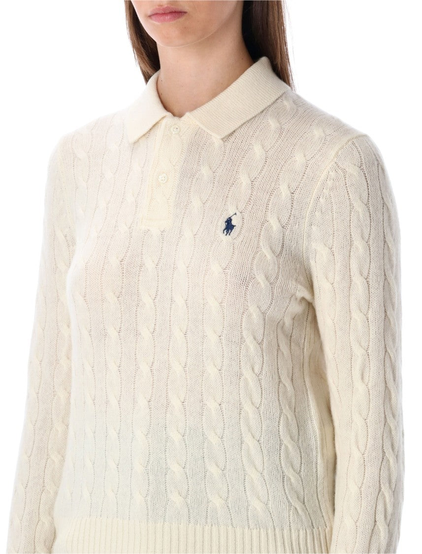 Polo Ralph Lauren Cable Knit Wool-Cashmere Polo Sweater
