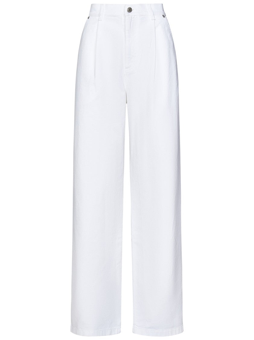 Moschino Wide-Leg White Jeans With Laurel Crown Patch