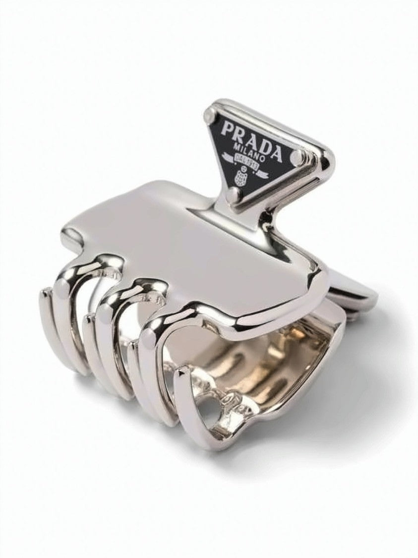 Prada Metal Hair Clip With Engraved Triangular Emblem