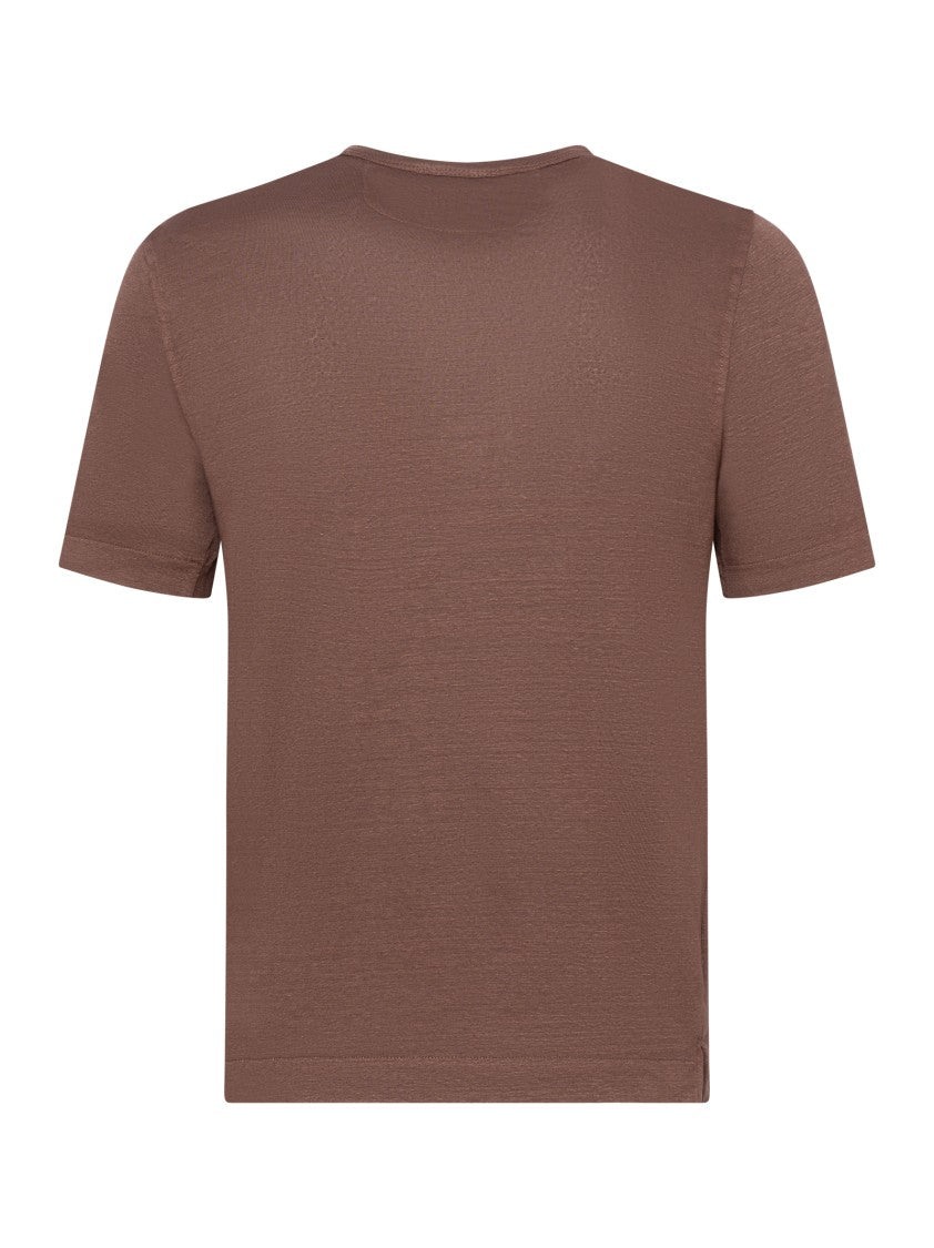 Franzese Collection Handmade Brown Crewneck T-Shirt In Irish Linen