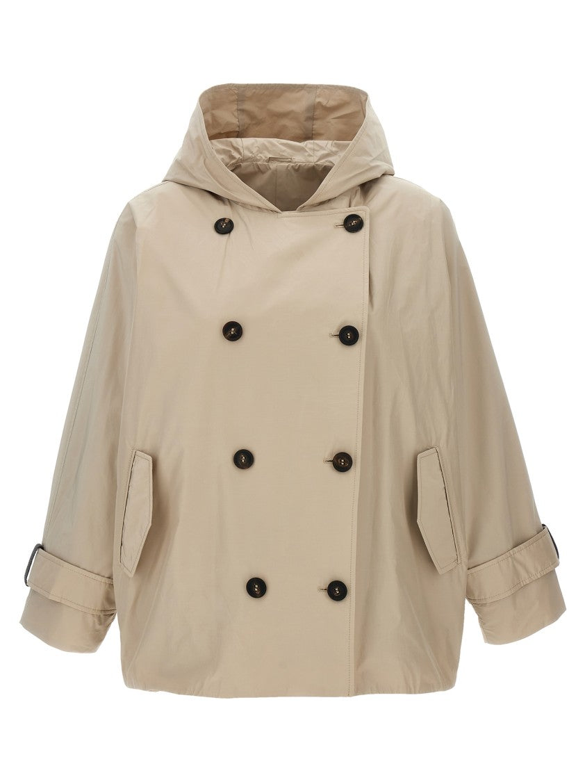 Brunello Cucinelli Baggy Double-Breasted Jacket With Hood And Monile Detail