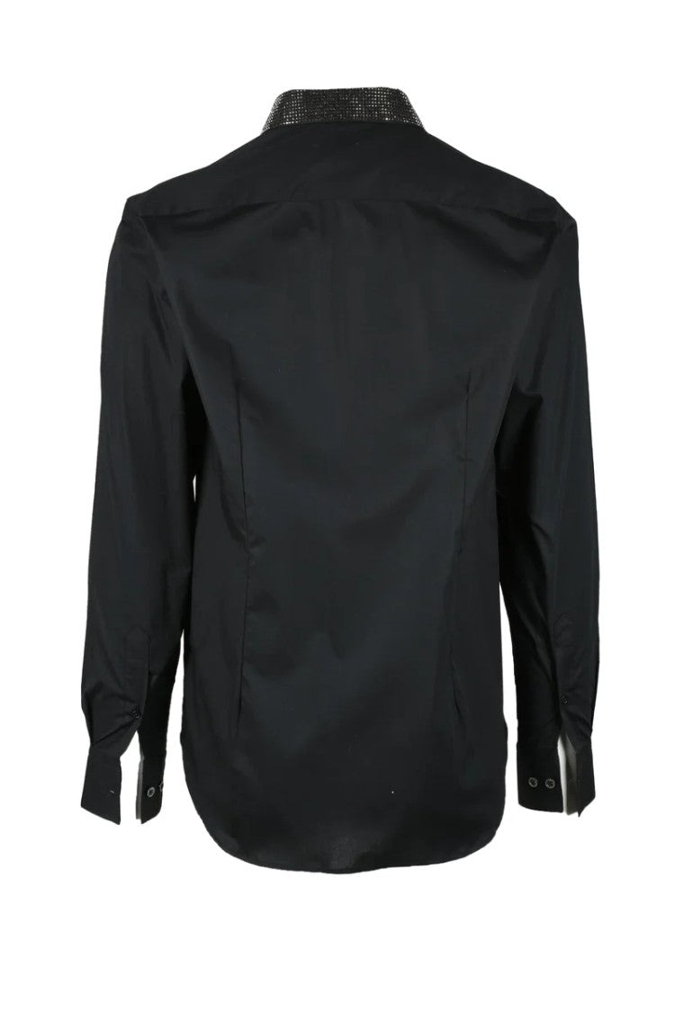 John Richmond Long Sleeve Black Shirt With Textured Collar