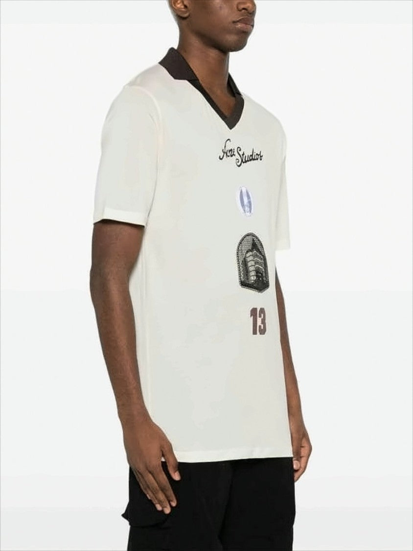 Acne Studios Short-Sleeve Polo Shirt With Graphic Prints And Contrasting Trim