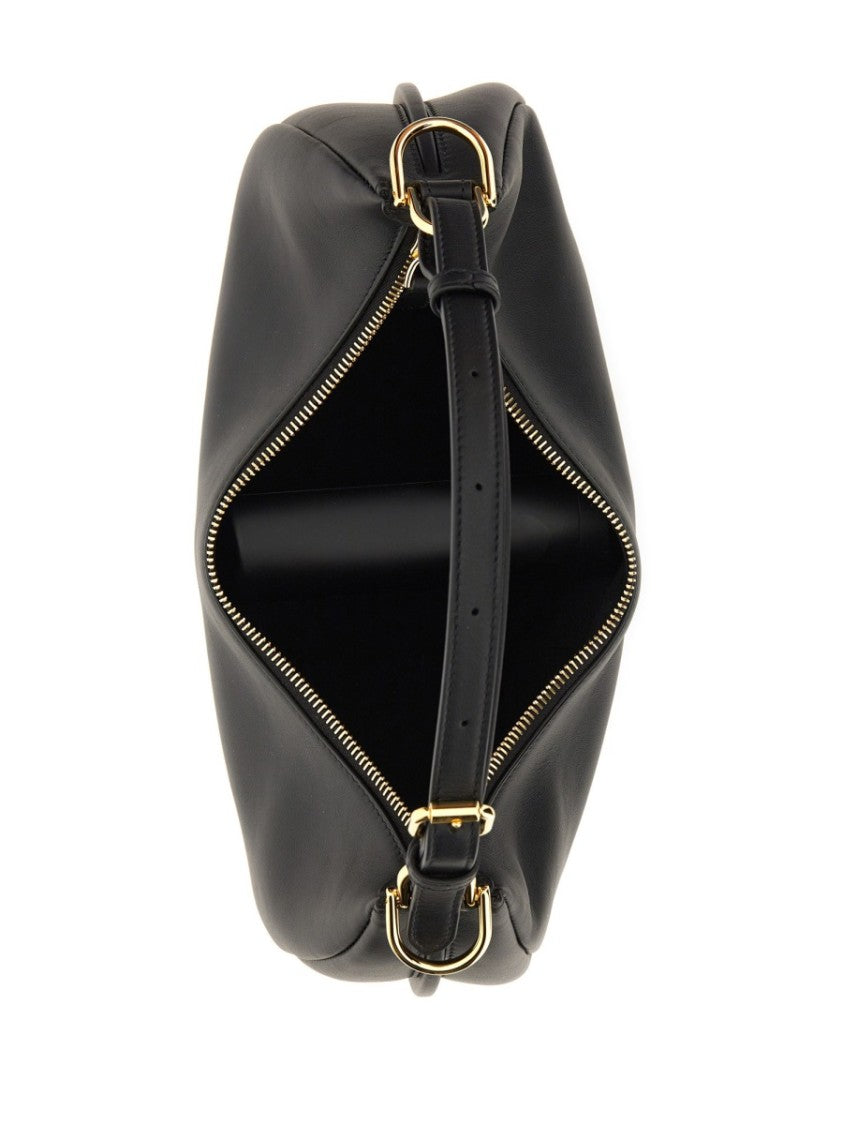 Fendi Crescent-Shaped Leather Shoulder Bag With Zipper Closure And Gold Accents