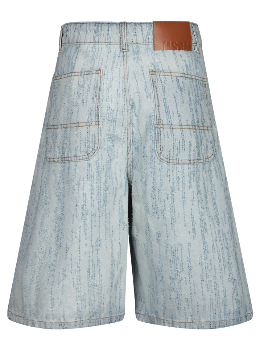 Msgm Faded Denim Blue Shorts With Relaxed Fit