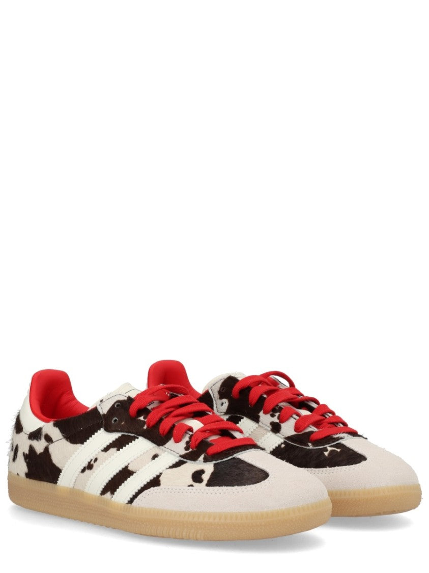 Adidas Originals White Cow Print Red Laces Sneakers