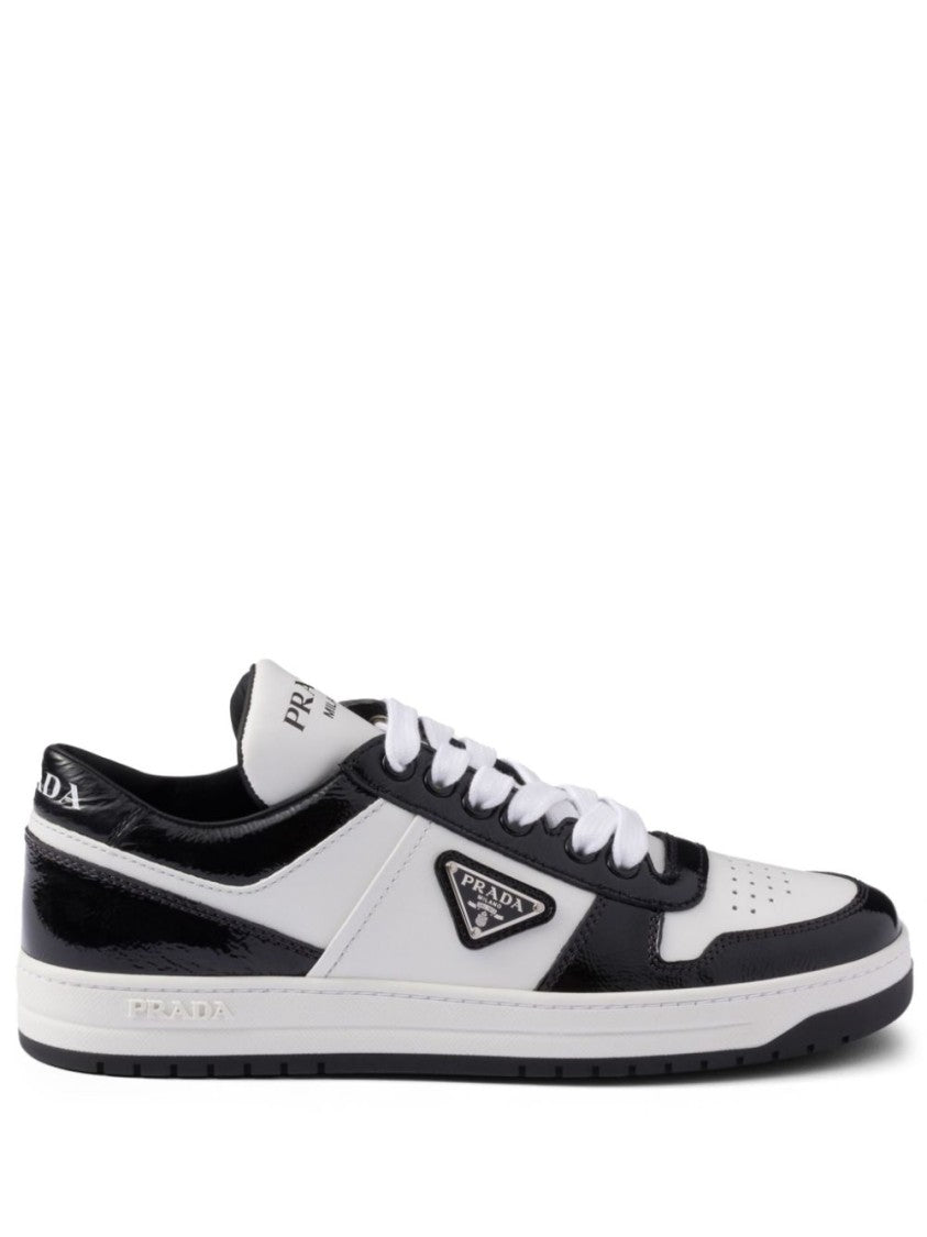 Prada Leather Downtown Sneakers With Enamel Triangle Logo