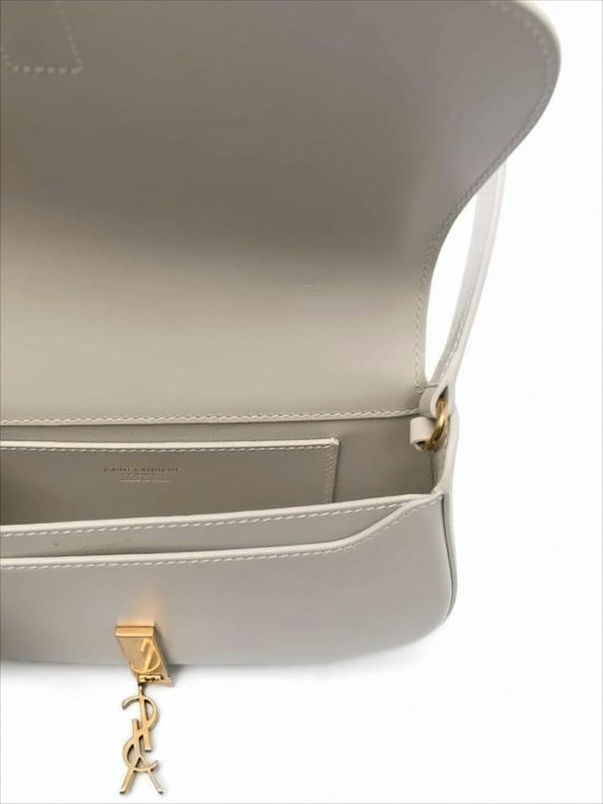 Saint Laurent Curved Rectangular White Crossbody Bag In Calf Leather