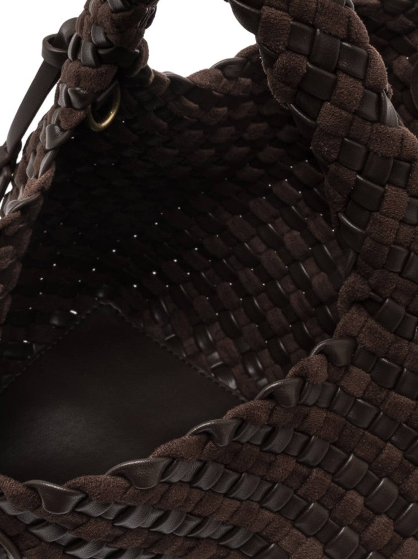 Gianni Chiarini Textured Dark Brown Woven Shoulder Bag With Braided Handle