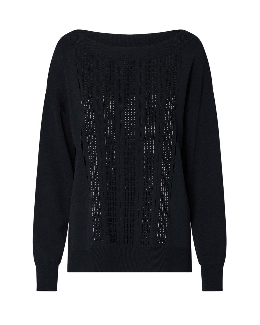 Liu Jo Black Openwork Front Knit Boat Neck Sweater