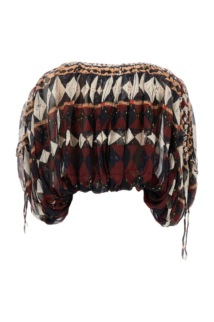 Into The East Voluminous Silk Blouse With Adjustable Drawstrings