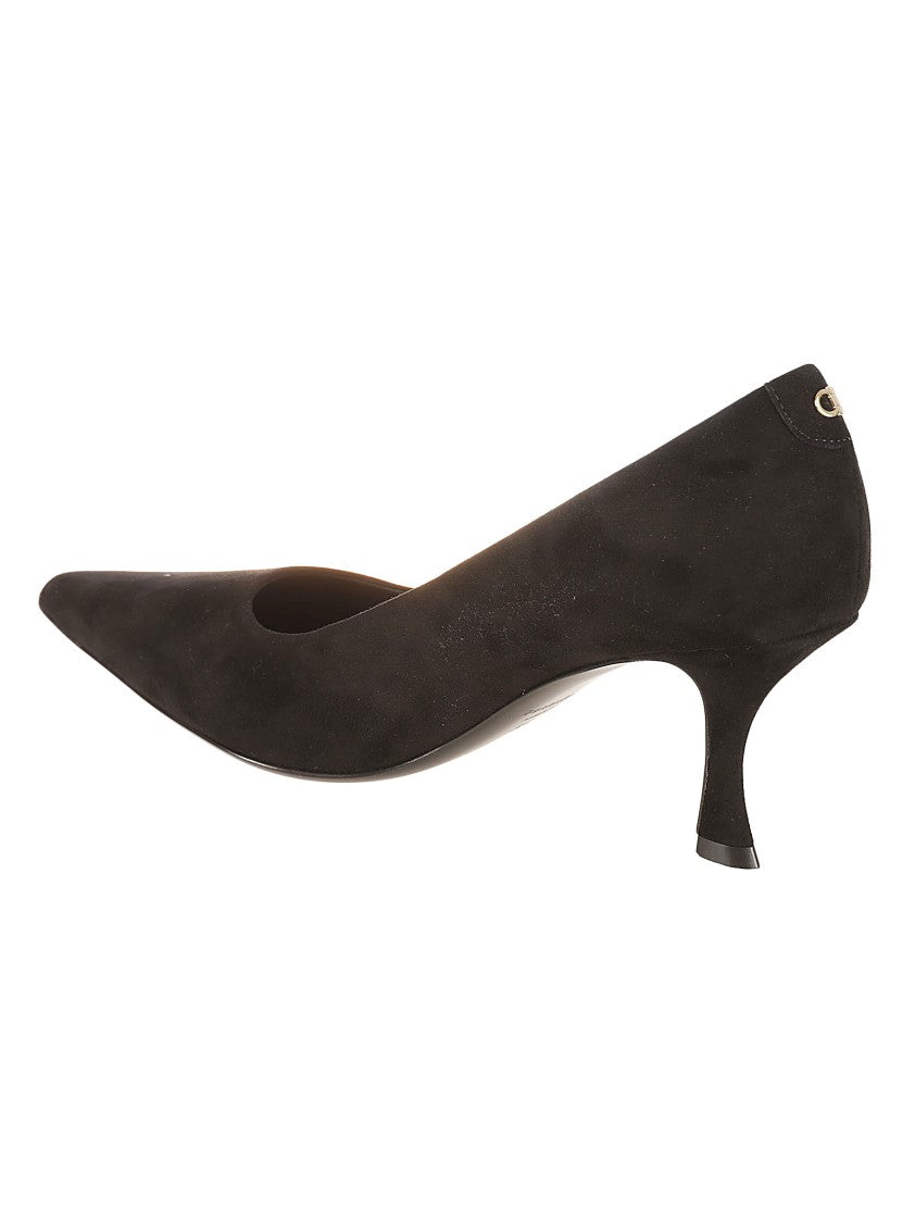 Ferragamo Pointed Toe Black Pumps With Curved Heel