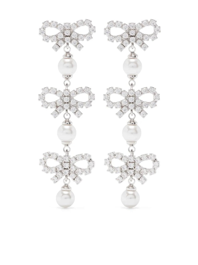 Self-Portrait Micro Bow Pearl-Tiered Earrings