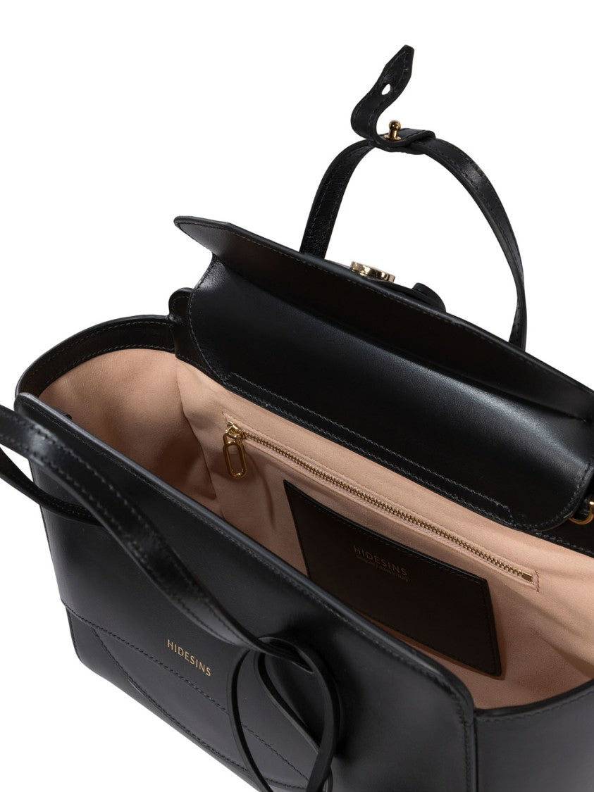 Hidesins Rectangular Black Leather Handbag