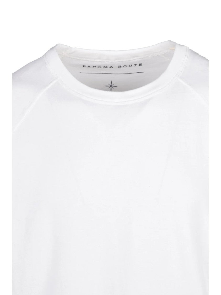 Panama Route White Raglan Sleeves Cotton Sweatshirt